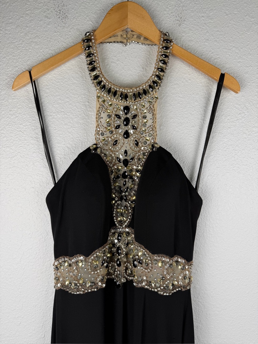 JVN by Jovani black formal dress high halter neck adorned intricate beadwork 8